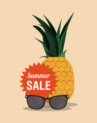 Summer sale design with pineapple and sunglasses over yellow background, colorful design vector illustration