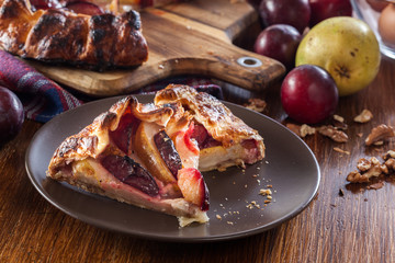 Portion of galette with pears and plums