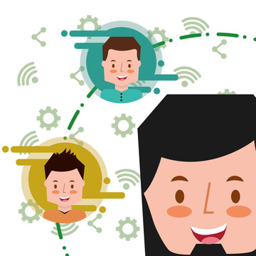 happy young man face and people social media apps background vector illustration