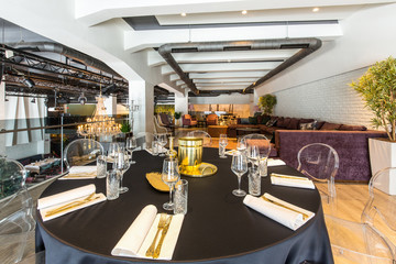 Interior of a new luxury restaurant in the morning