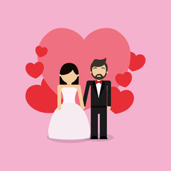 avatar wedding couple and heart over pink background, colorful design. vector illustration