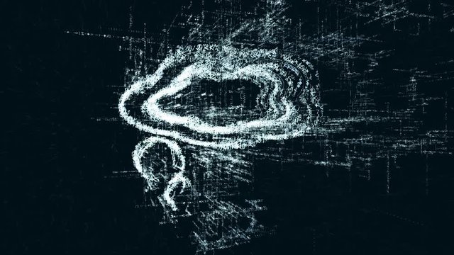 Thought logo, a design consisting of a code of numbers and a symbol. Abstract thought icon in computer cyber network on a dark turquoise background