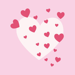 pink hearts around white heart over pink  background, colorful design. vector illustration