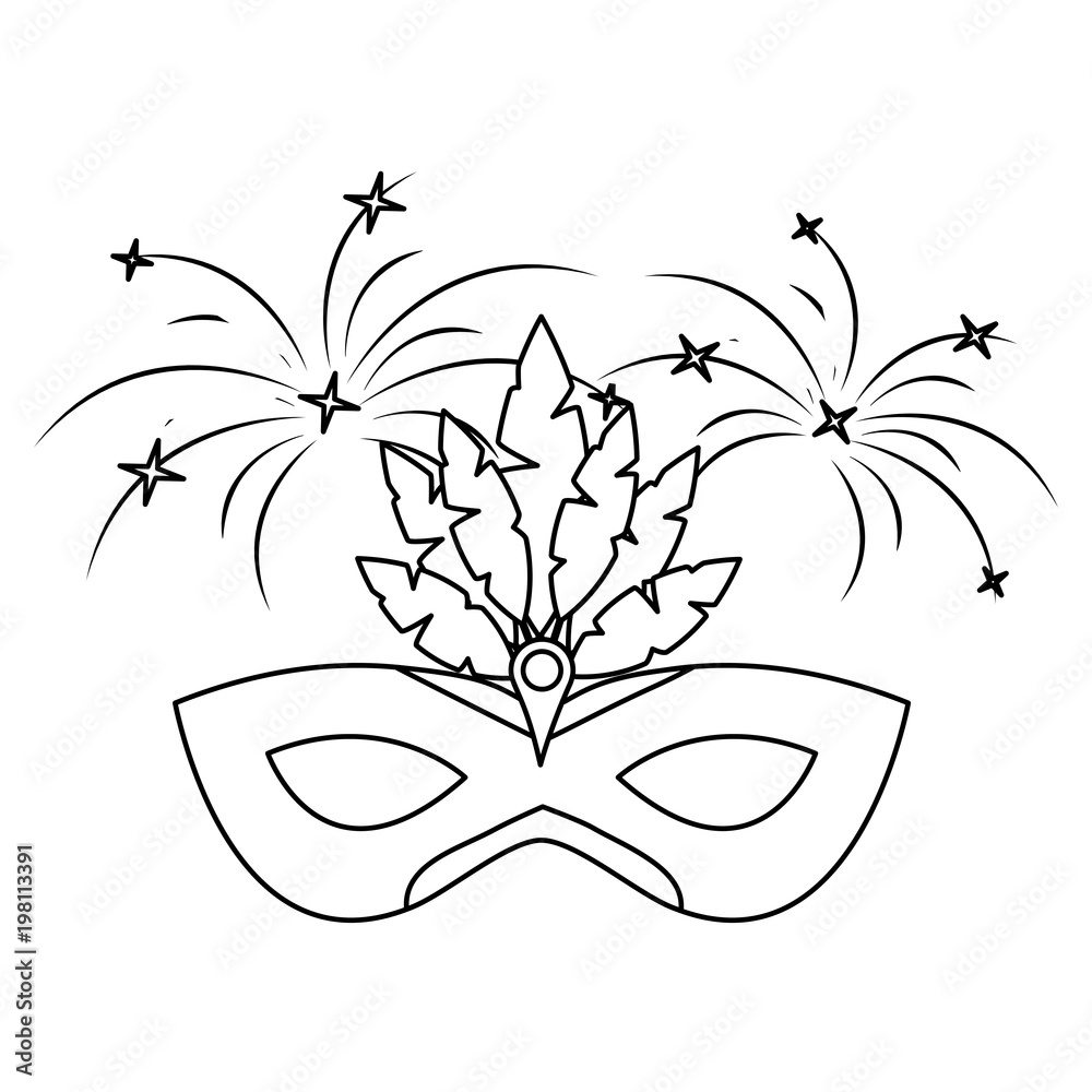 Canvas Prints carnival mask with feathers fireworks decoration vector illustration outline design