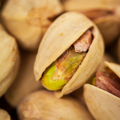 Sea Salt Roasted Pistachios. Selective focus.