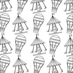 carnival funfair festive pattern hot air balloon carousel vector illustration outline design