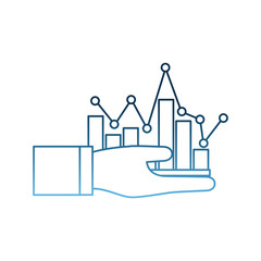 hand holding bar graph pointed line finance business vector illustration gradient blue color