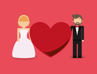 Obraz na płótnie Canvas avatar wedding couple with red heart icon over red background, colorful design vector illustration