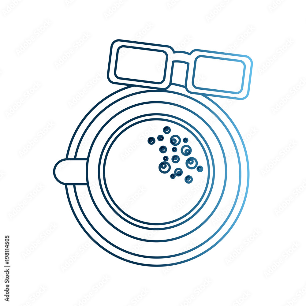 Sticker coffee cup on dish and glasses top view vector illustration gradient blue color