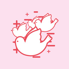 dove birds icon over pink background, colorful line design vector illustration