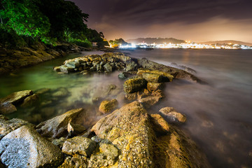 bombinhas, playas, mar, nocturna, larga expocicion