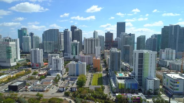 Aerial push in shot Downtown Miami Brickell 4k 30p