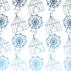 carnival funfair festive pattern circus tent ferris wheel vector illustration gradient blue color