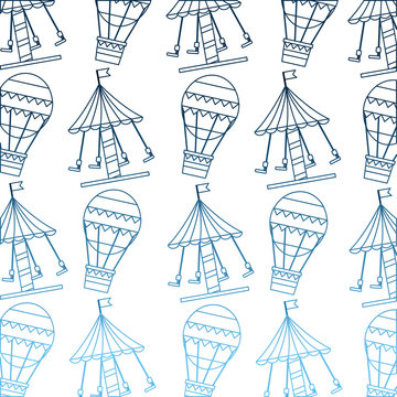 carnival funfair festive pattern hot air balloon carousel vector illustration  gradient blue color