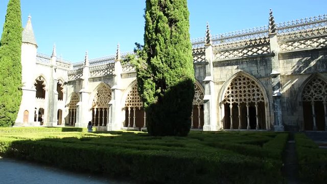 Portugal, Batalha. Gothic towers and arches of Dominican convent of Batalha Monastery, one of the best examples of Gothic architecture in Portugal, mixed with the Manueline style. Unesco Heritage.