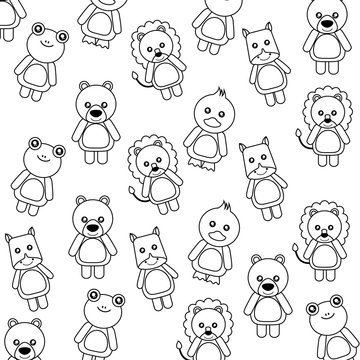 background cute toys animals baby imsge vector illustration outline design