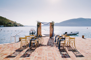 Fototapeta premium wedding arch decoration with sea view