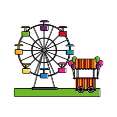 Obraz premium carnival festival ferris wheel and booth balloons vector illustration