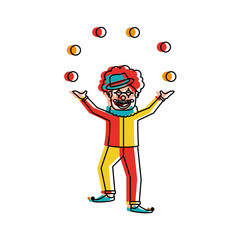 happy clown juggling balls trick show vector illustration