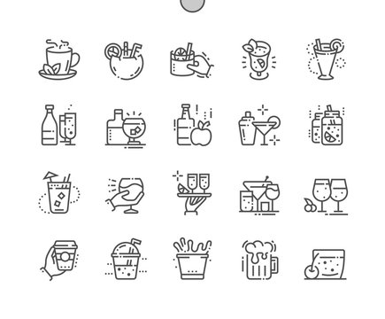 Drinks Well-crafted Pixel Perfect Vector Thin Line Icons 30 2x Grid for Web Graphics and Apps. Simple Minimal Pictogram