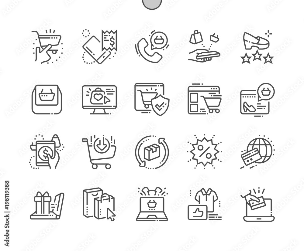 Poster e-commerce well-crafted pixel perfect vector thin line icons 30 2x grid for web graphics and apps. s