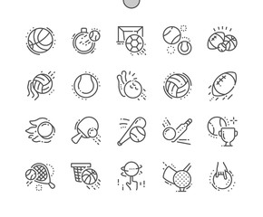Sport Balls Well-crafted Pixel Perfect Vector Thin Line Icons 30 2x Grid for Web Graphics and Apps. Simple Minimal Pictogram