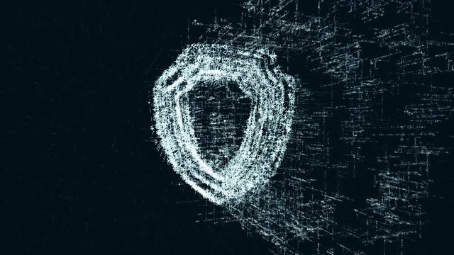 Protection logo, a design consisting of a code of numbers and a symbol. Abstract security icon in computer cyber network on a dark turquoise background