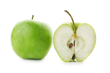Fresh green apples on white background
