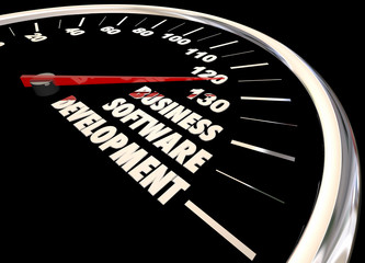 Business Software Development Speedometer 3d Illustration