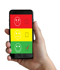 business man and woman select happy on satisfaction evaluation? And good mood smiley and evaluate