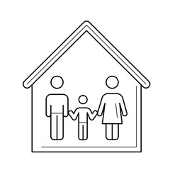 Family house vector line icon isolated on white background. House with family line icon for infographic, website or app.