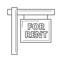 For rent sign line icon isolated on white background. Vector line icon of real estate for rent sign for infographic, website or app.