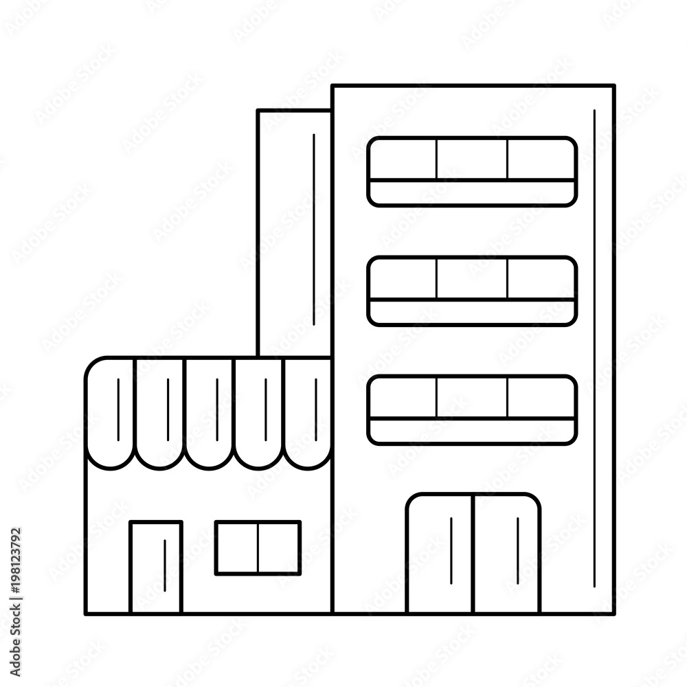 Poster hotel building line icon isolated on white background. hotel building line icon for infographic, web