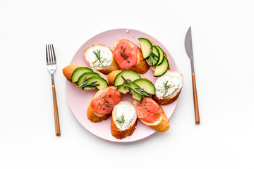 fitness breskfast with homemade sandwiches on white background top view mockup