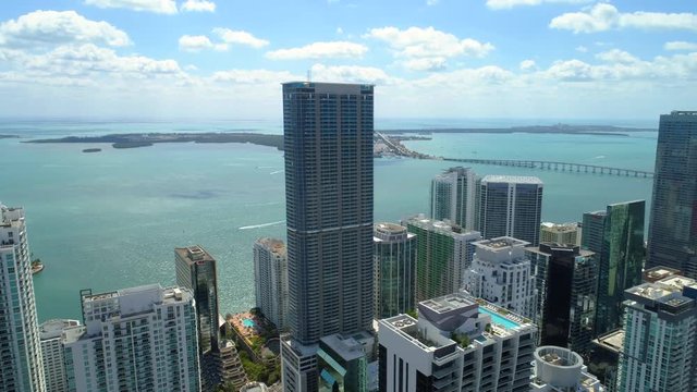 Scenic aerial tour Brickell Miami FL 4k