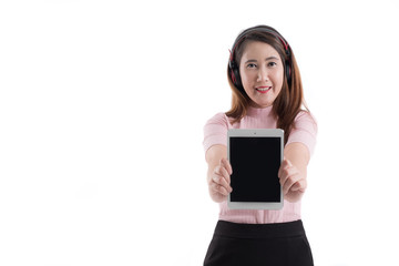 Fototapeta premium Woman and tablet