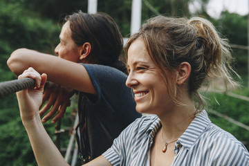 Caucasian man and woman outdoors recreational leisure, freedom and adventure concept