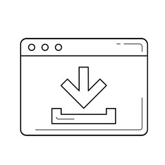Download file vector line icon isolated on white background. Browser window with download sign line icon for infographic, website or app.