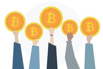 Illustration of hand holding bitcoin concept