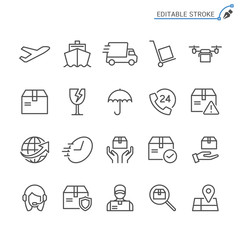 Logistics and shipping line icons. Editable stroke. Pixel perfect.