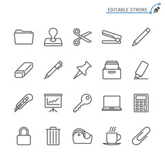Office supplies line icons. Editable stroke. Pixel perfect.