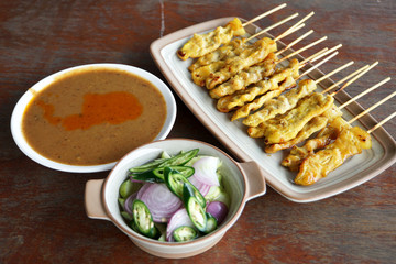 Pork satay,Grilled pork served with peanut sauce  and pickles