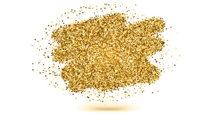 Luxury gold sparkle glitter brush strokes. Texture of dust isolated on white background. Golden explosion of particles for vip exclusive certificate, luxury gift, voucher. 3D illustration.