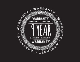9 years warranty icon vintage rubber stamp guarantee