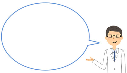 説明する白衣の男性　ふきだし