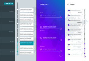 Roadmap set. Lines, arrows, timeline. For registration of sites, a road map for start-ups, polygraphy, infographics, posters.