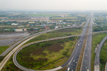 Highway from top view of downtown in Bangkok, Thailand.