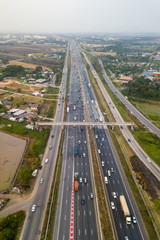 Highway from top view of downtown in Bangkok, Thailand.