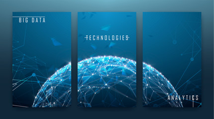 Low polygonal design, futuristic space or data and technology concept, 3d vector illustration with virtual reality effect, abstract tech background.