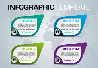 Modern colorful infographics options template vector with colrful rectangle and world map